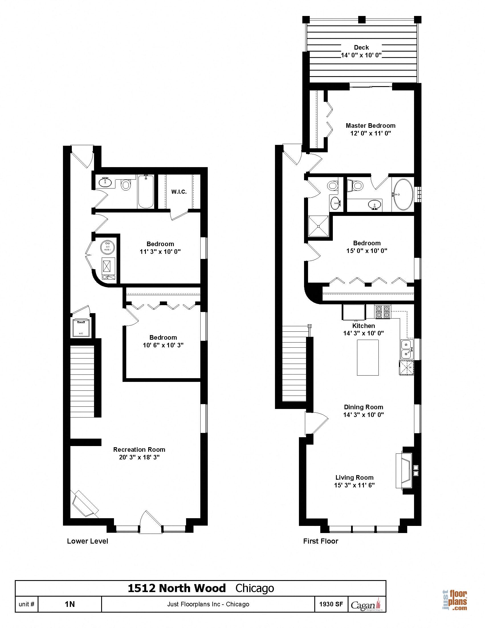 Floor plan for 4 beds, 3 baths, 1930 sqft
